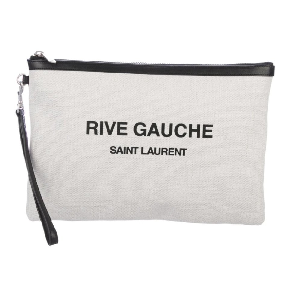 SAINT LAURENT Linen Canvas Rive Gauche Zipped Pouch Optic White